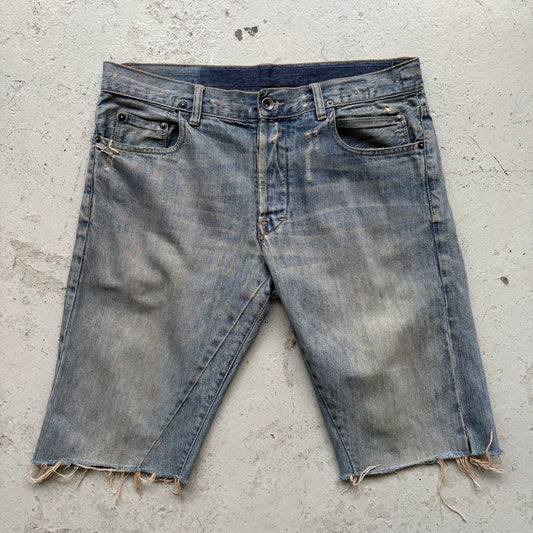 Rick Owens DRKSHDW Light Wash Denim Detroit Shorts (32)