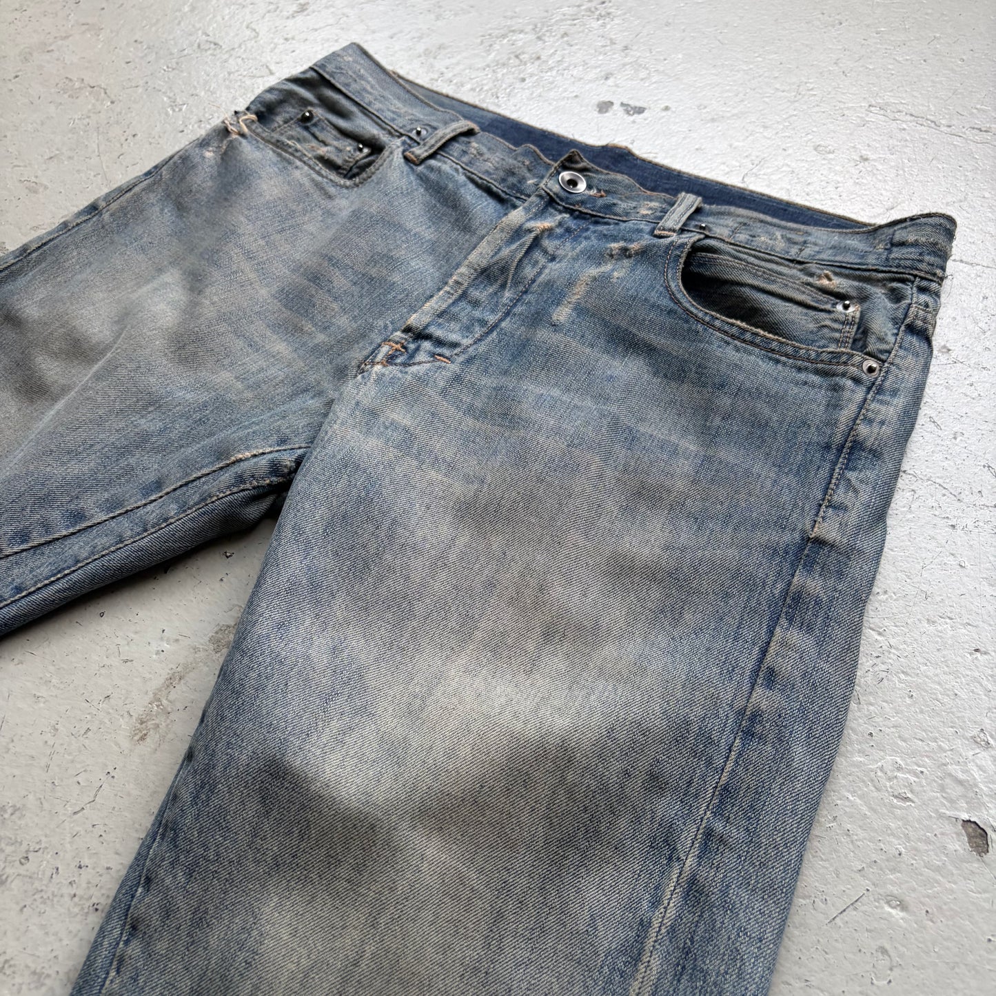 Rick Owens DRKSHDW Light Wash Denim Detroit Shorts (32)