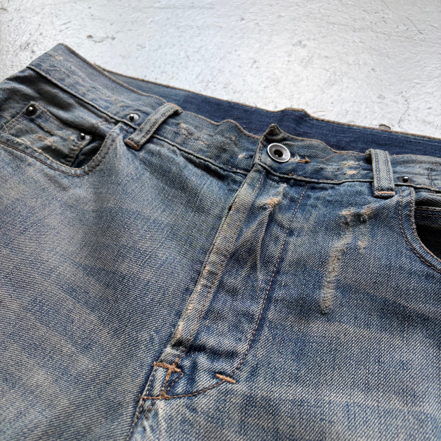 Rick Owens DRKSHDW Light Wash Denim Detroit Shorts (32)