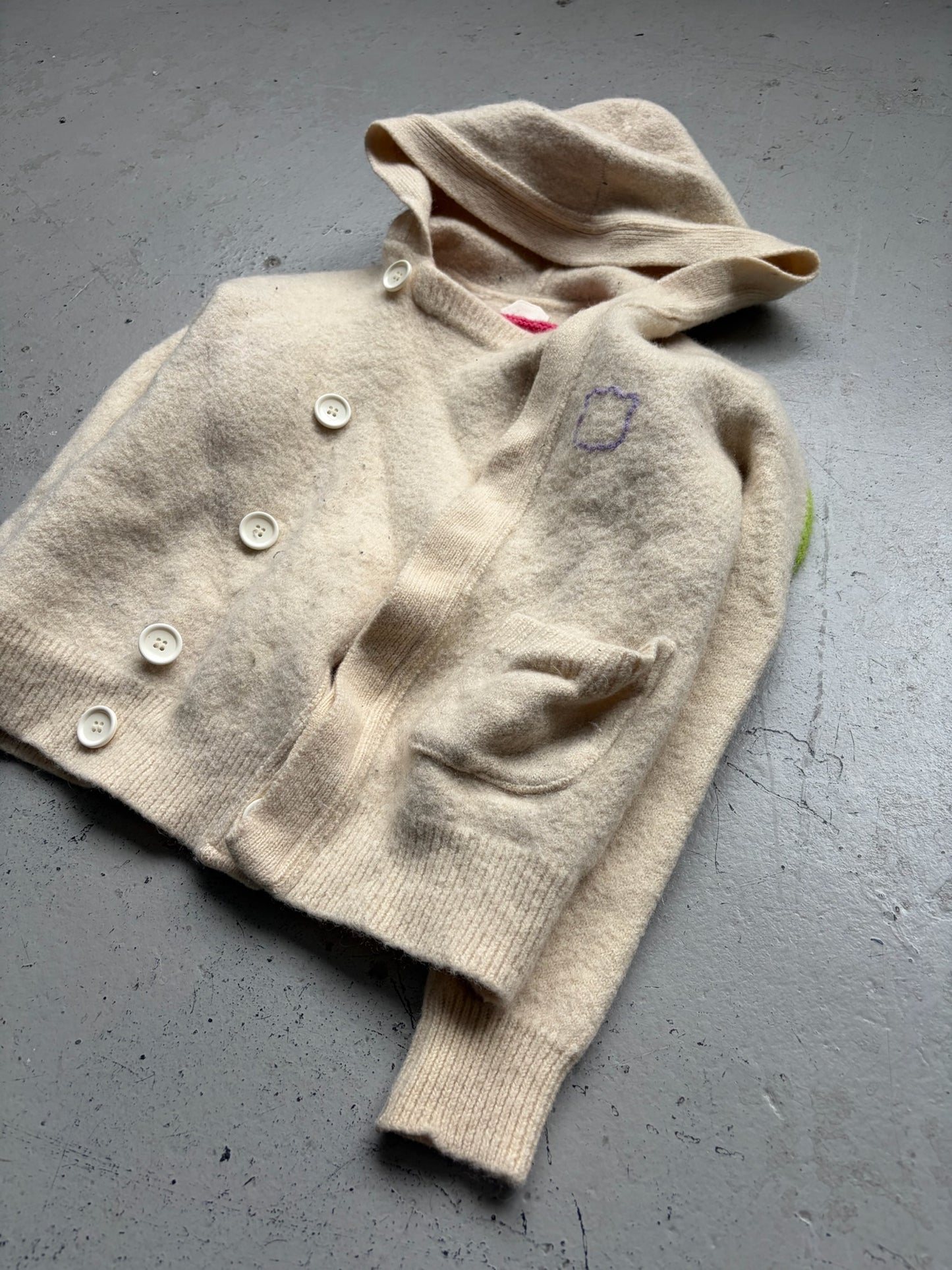 Cosmic Wonder Jeans White Wool Hooded Button Up Jacket (3)