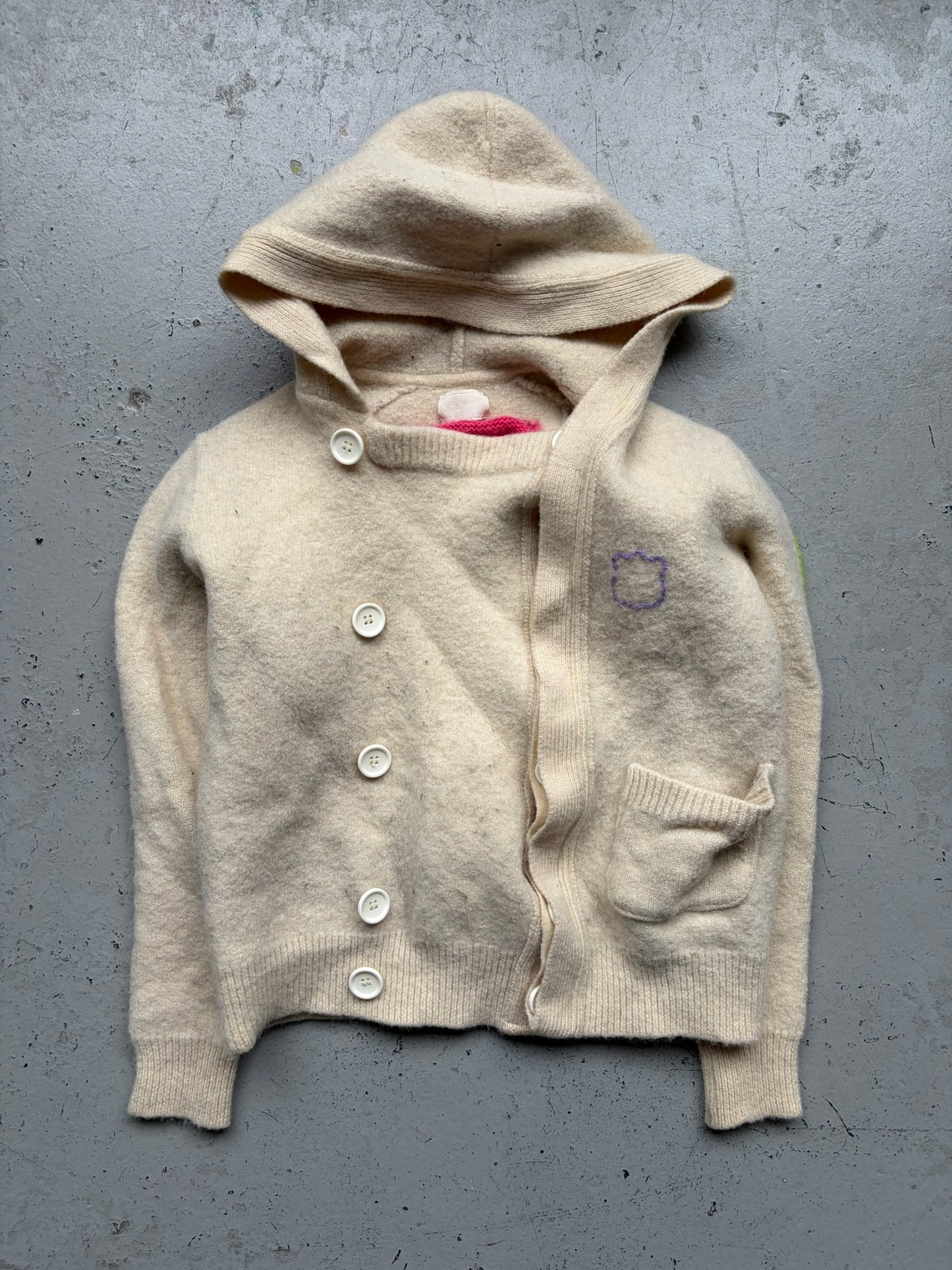 Cosmic Wonder Jeans White Wool Hooded Button Up Jacket (3)