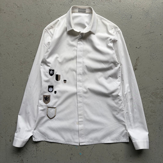 Dior Homme AW02 Reflection White Embroidered Crest Button Up (39)