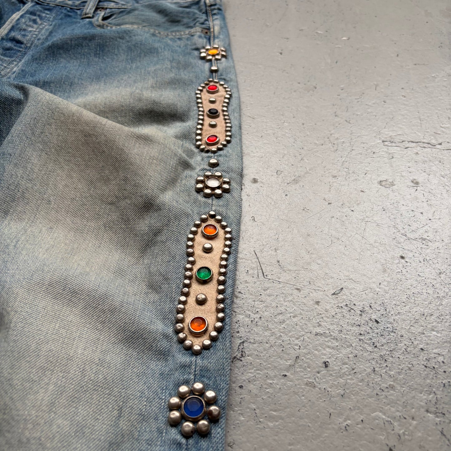 Kapital Cisco Gem Studded Light Wash Denim (36)