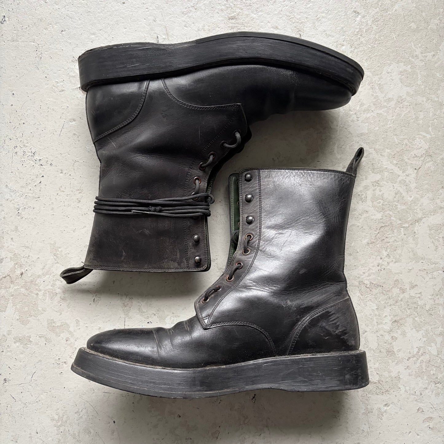 Bottega Veneta FW10 Black Combat Leather Boots (43)