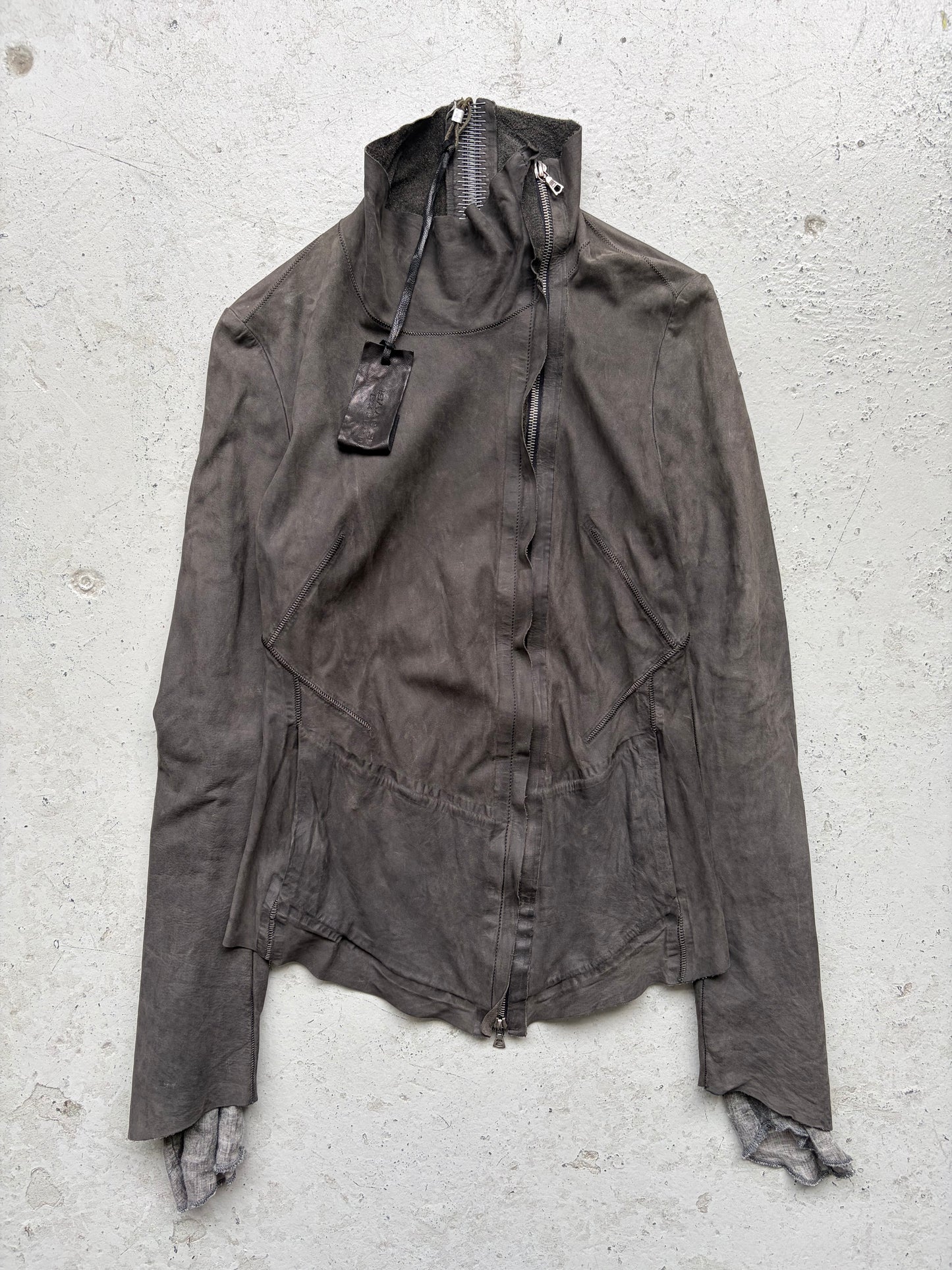 Isaac Sellam Experience Grey Asymmetrical Zip Leather Jacket (M)