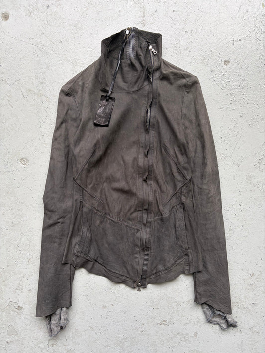 Isaac Sellam Experience Grey Asymmetrical Zip Leather Jacket (M)
