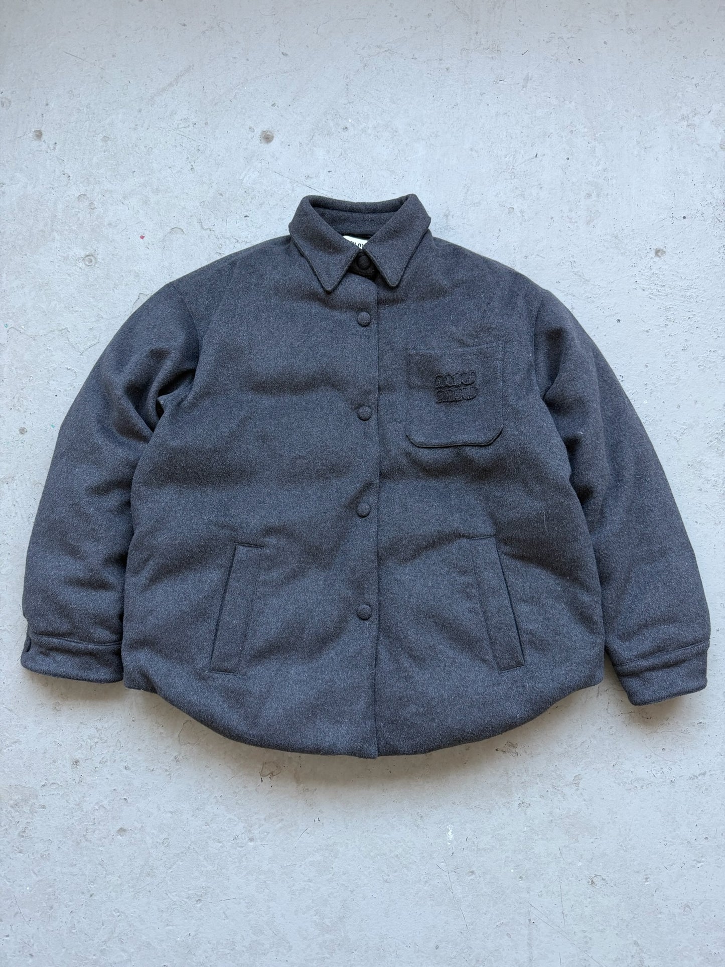 Miu Miu Logo-Embossed Felted Shirt Jacket (40)