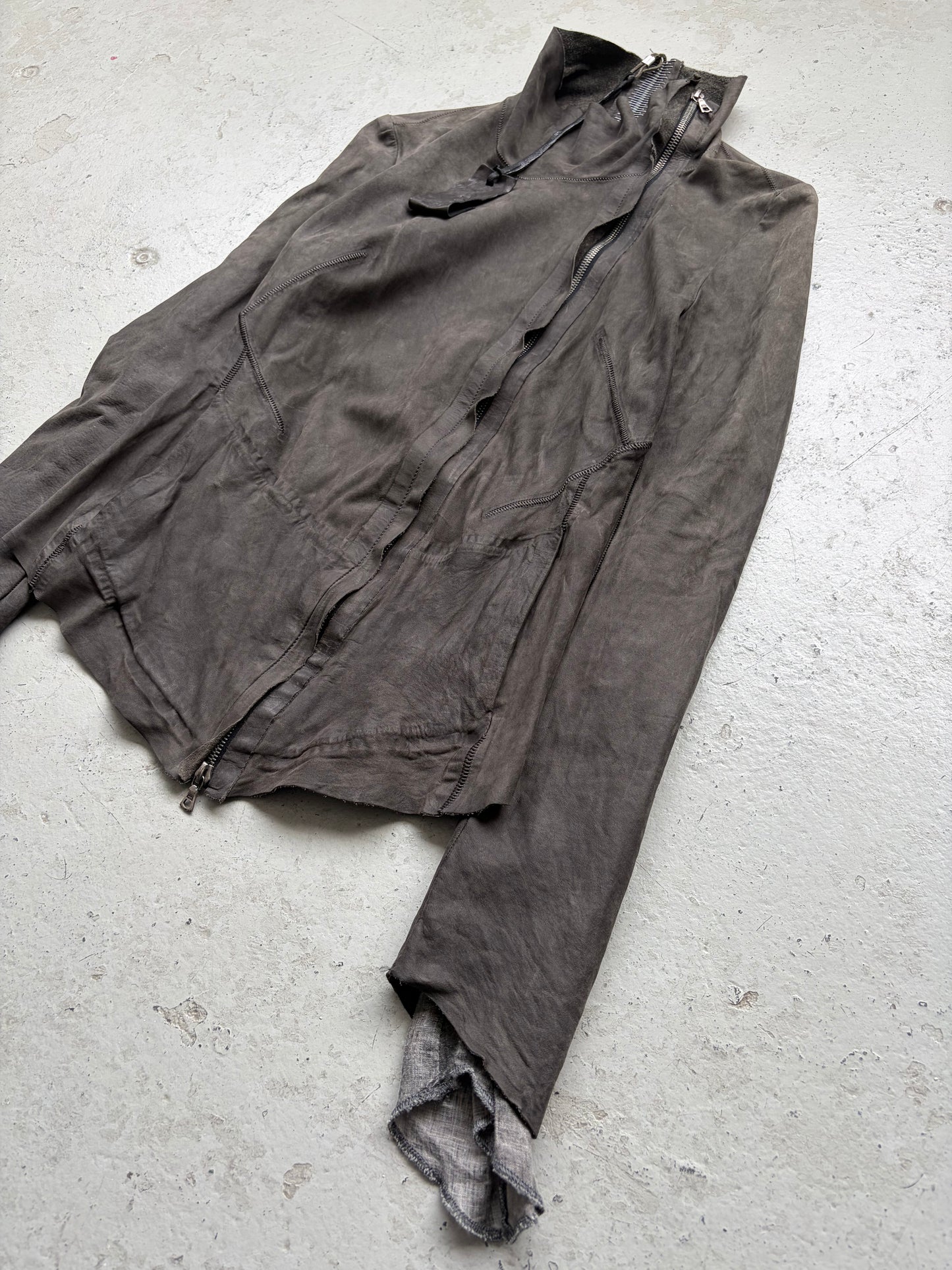 Isaac Sellam Experience Grey Asymmetrical Zip Leather Jacket (M)
