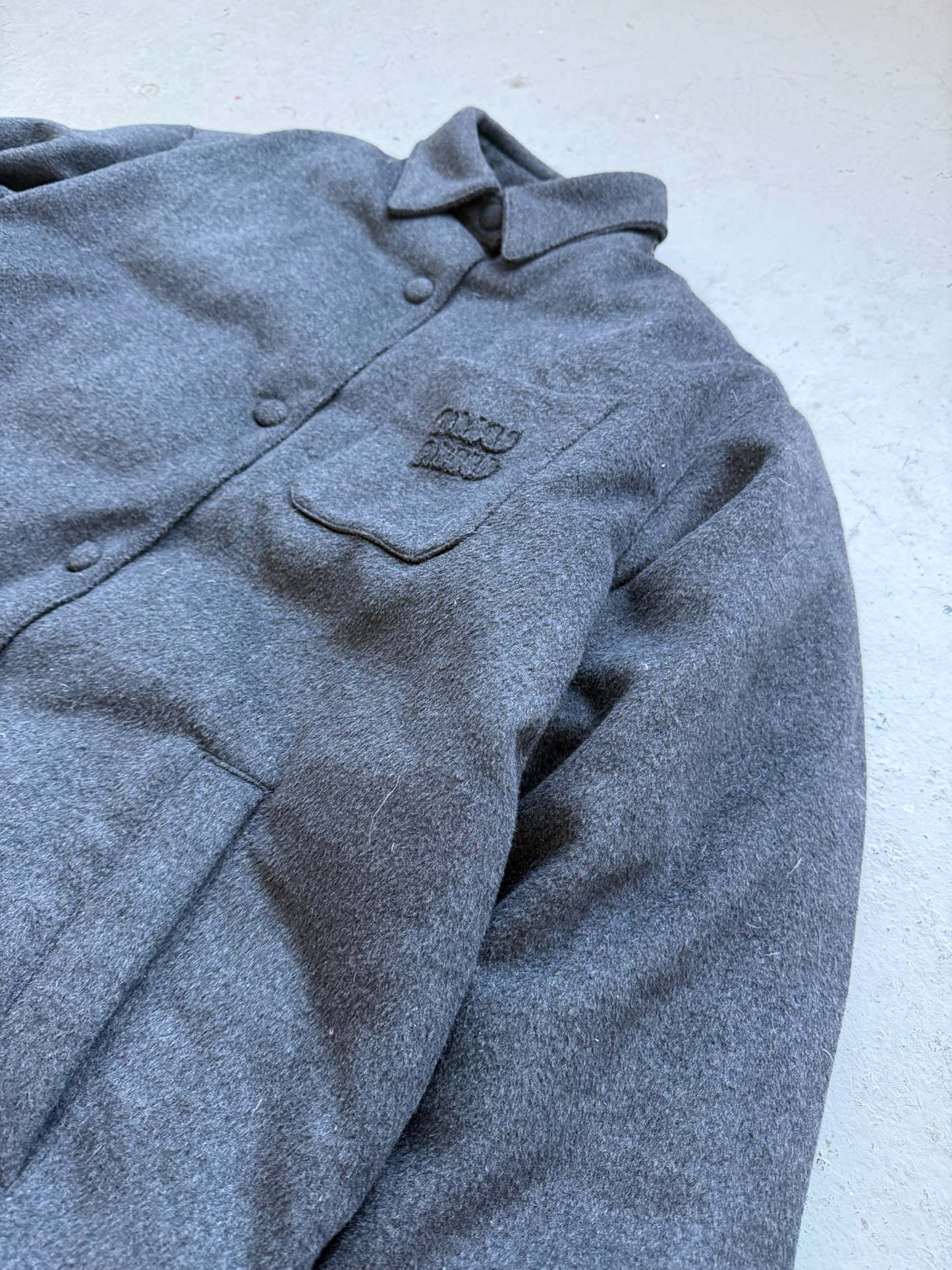 Miu Miu Logo-Embossed Felted Shirt Jacket (40)