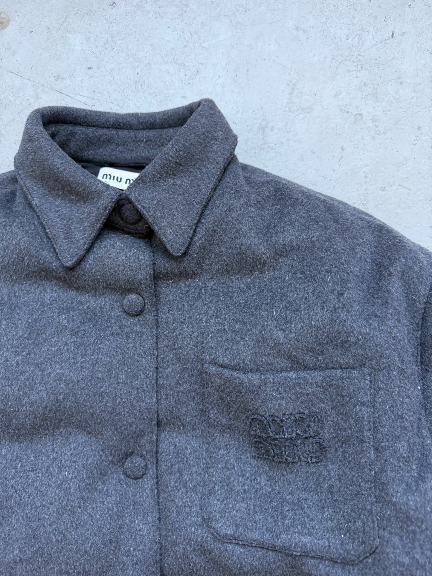 Miu Miu Logo-Embossed Felted Shirt Jacket (40)