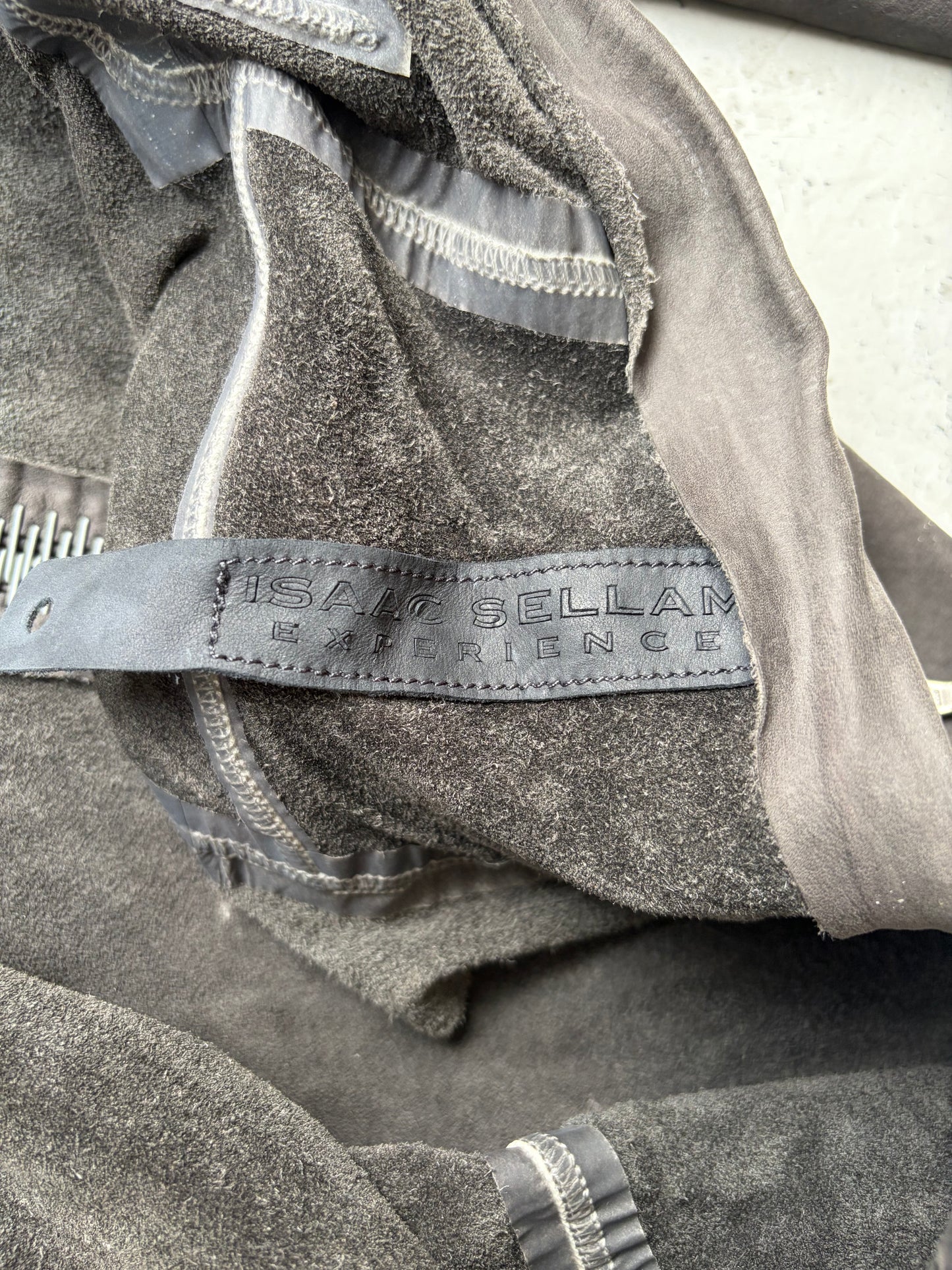 Isaac Sellam Experience Grey Asymmetrical Zip Leather Jacket (M)