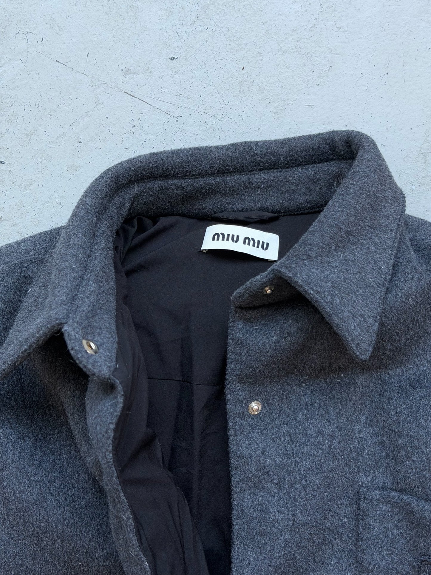 Miu Miu Logo-Embossed Felted Shirt Jacket (40)