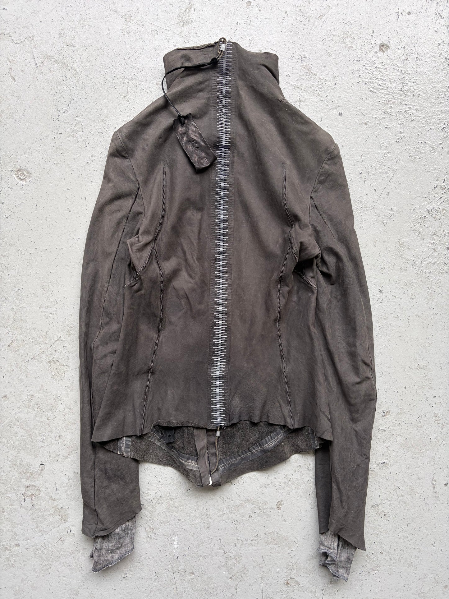 Isaac Sellam Experience Grey Asymmetrical Zip Leather Jacket (M)