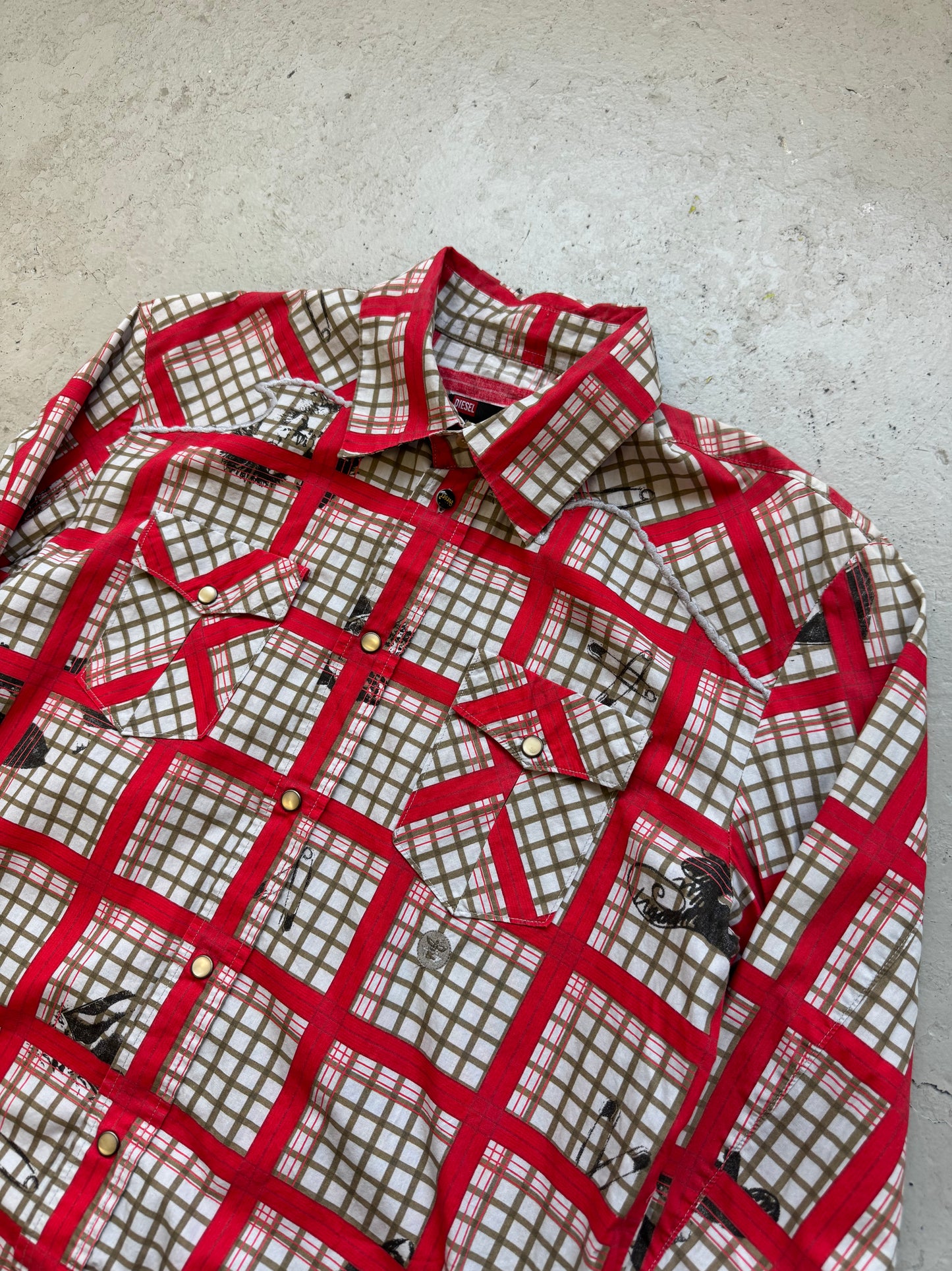 Diesel Red Checkered Button Up (M)