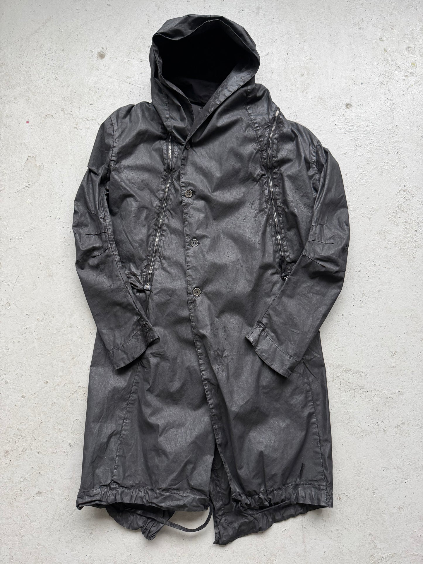 Masnada Black Cotton Waxed Transformable Parka (46)
