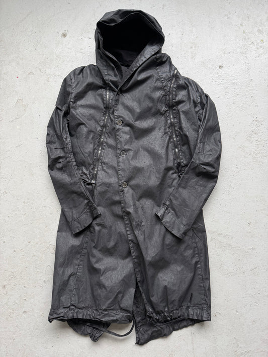Masnada Black Cotton Waxed Transformable Parka (46)