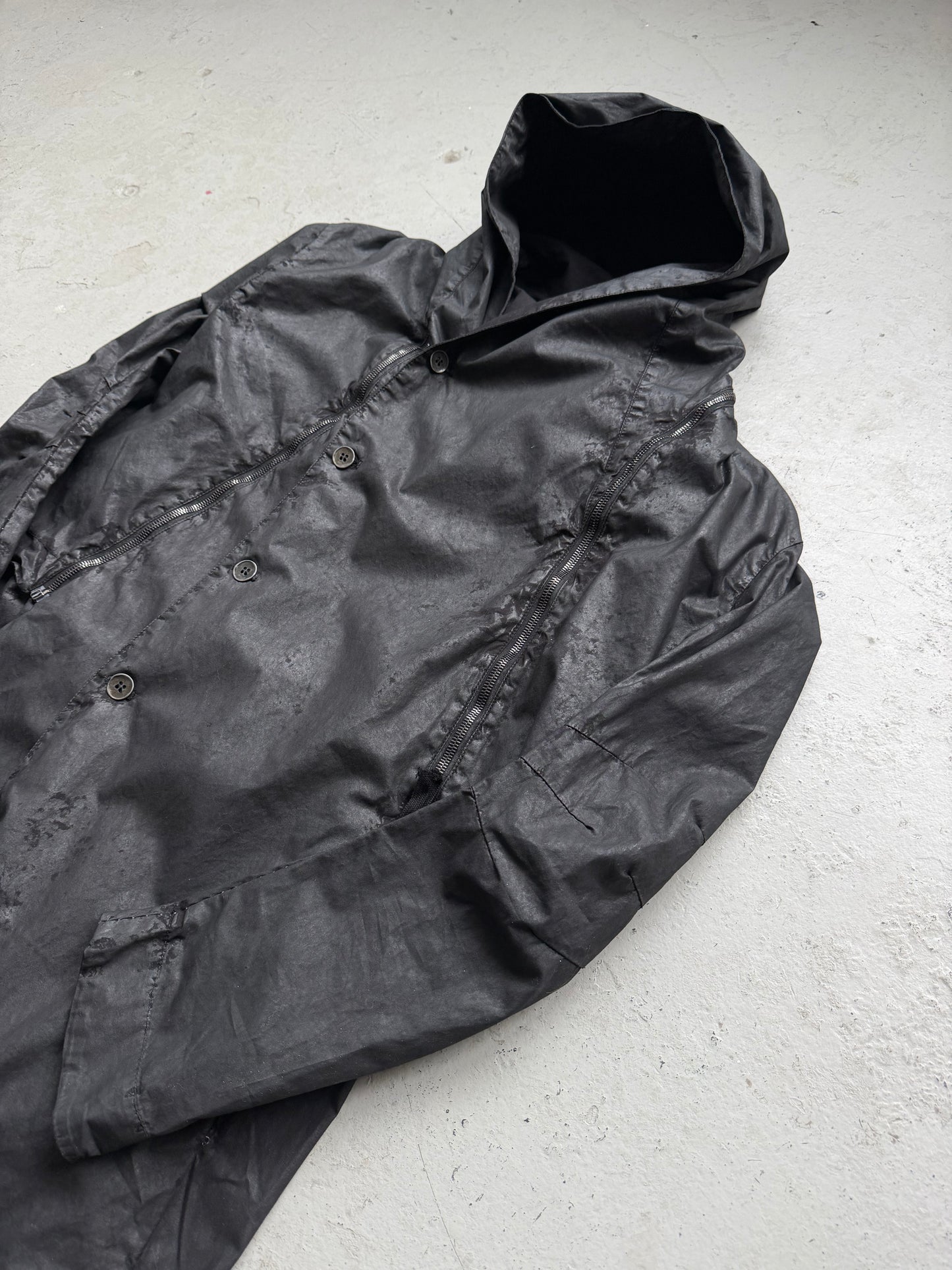 Masnada Black Cotton Waxed Transformable Parka (46)