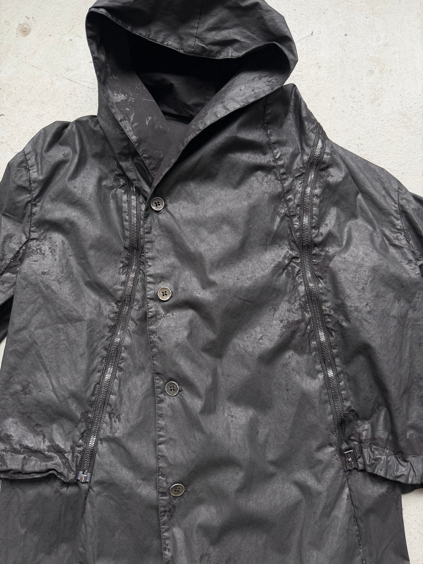 Masnada Black Cotton Waxed Transformable Parka (46)