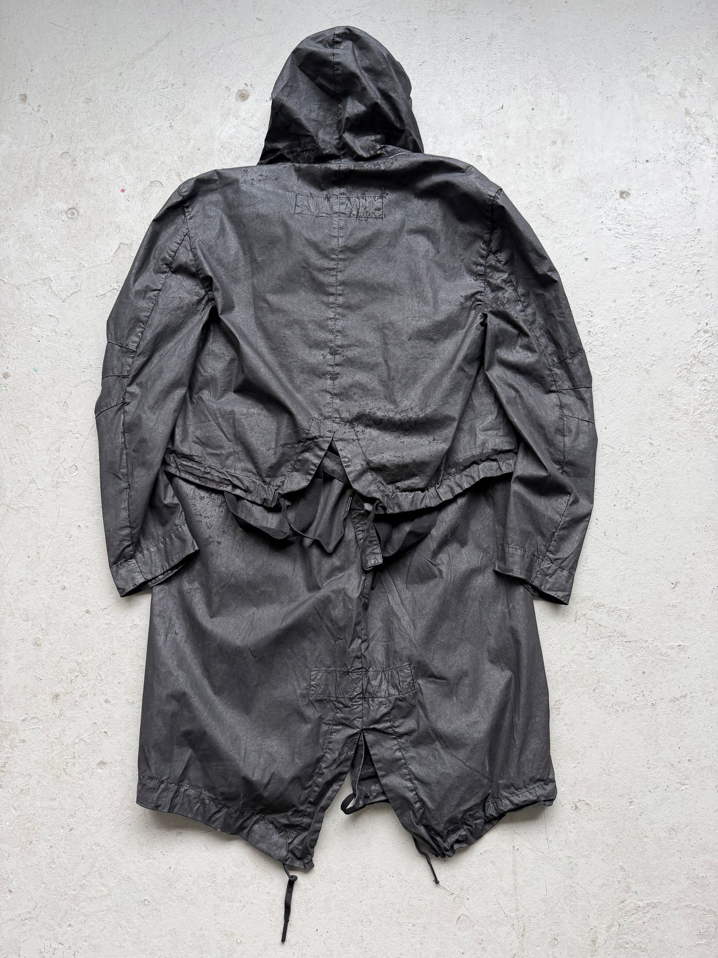 Masnada Black Cotton Waxed Transformable Parka (46)