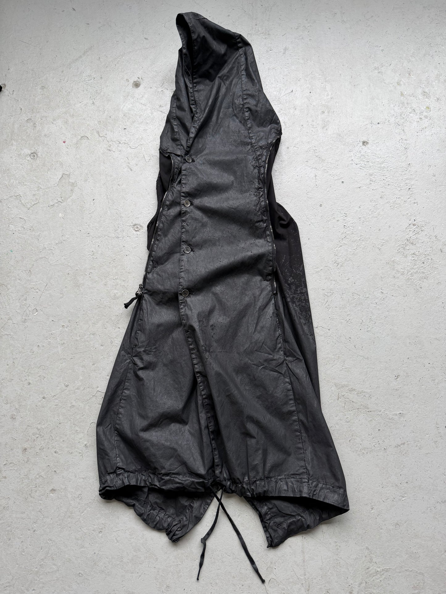Masnada Black Cotton Waxed Transformable Parka (46)