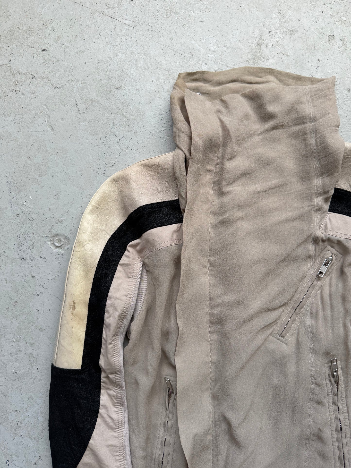 Rick Owens 2015 Silk Chiffon Paneled Moto Jacket (S)