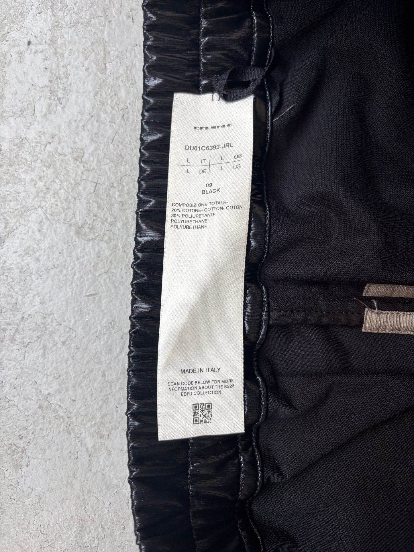Rick Owens DRKSHDW SS23 Black Cotton Polyurethane Pusher Pants (L)