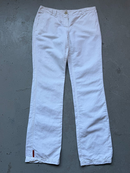 Prada Sport White Cotton Linen Blend Trousers (44)