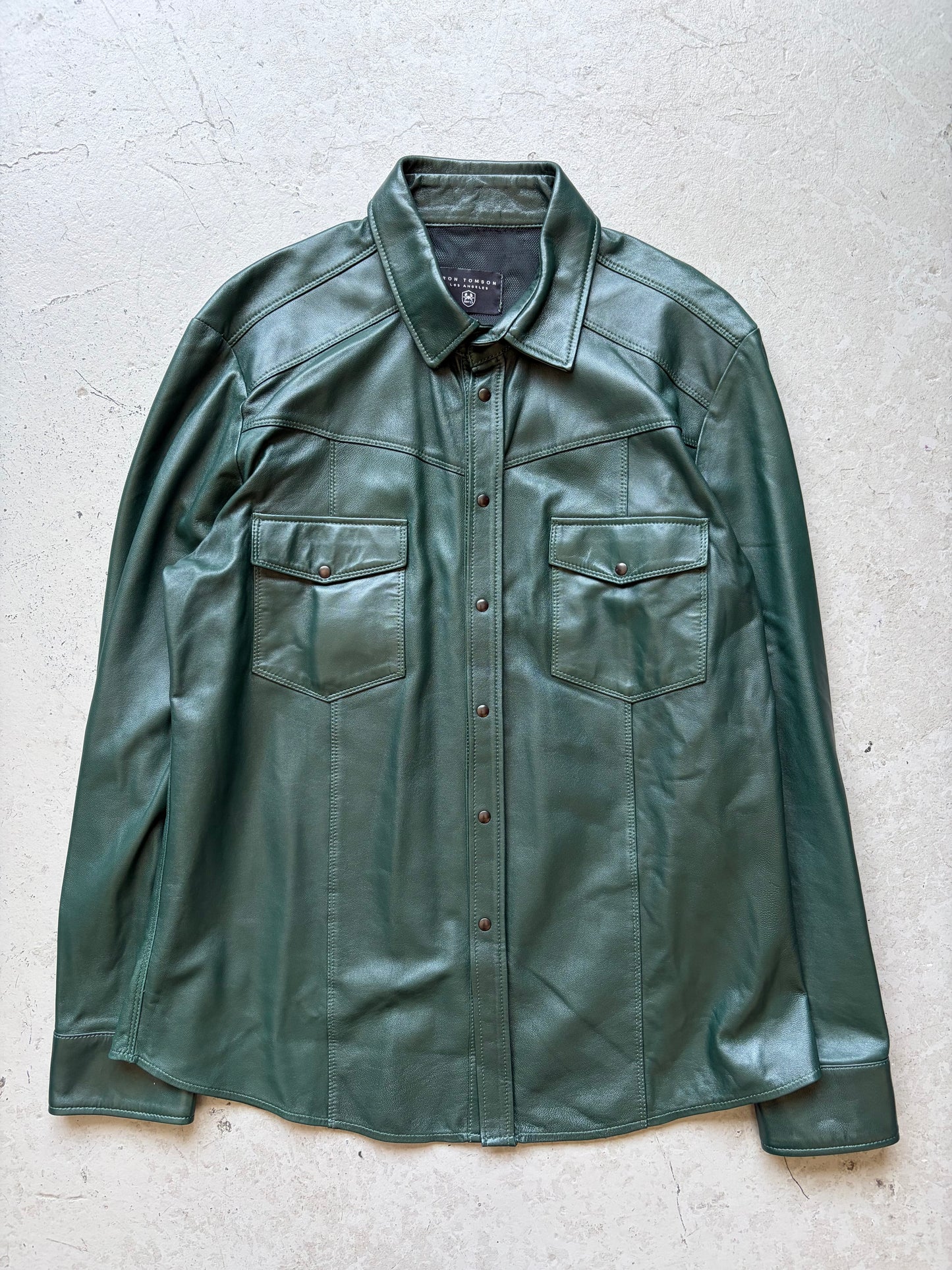 Ron Tomson Leather Forest Green Button Up (54)