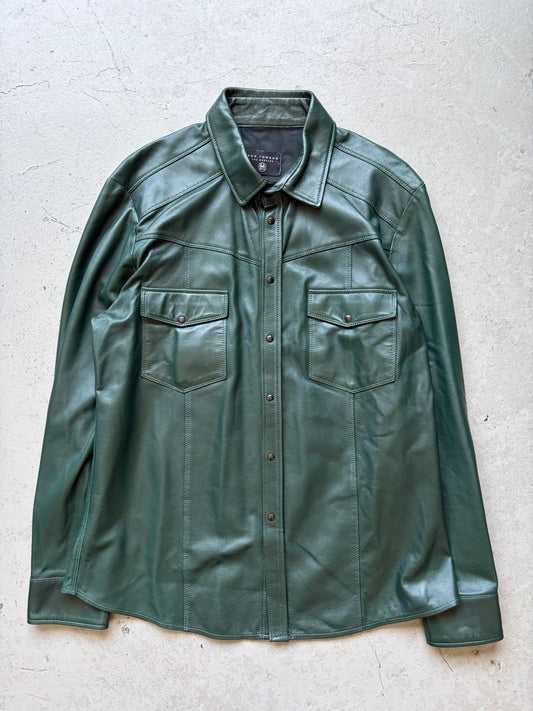 Ron Tomson Leather Forest Green Button Up (54)