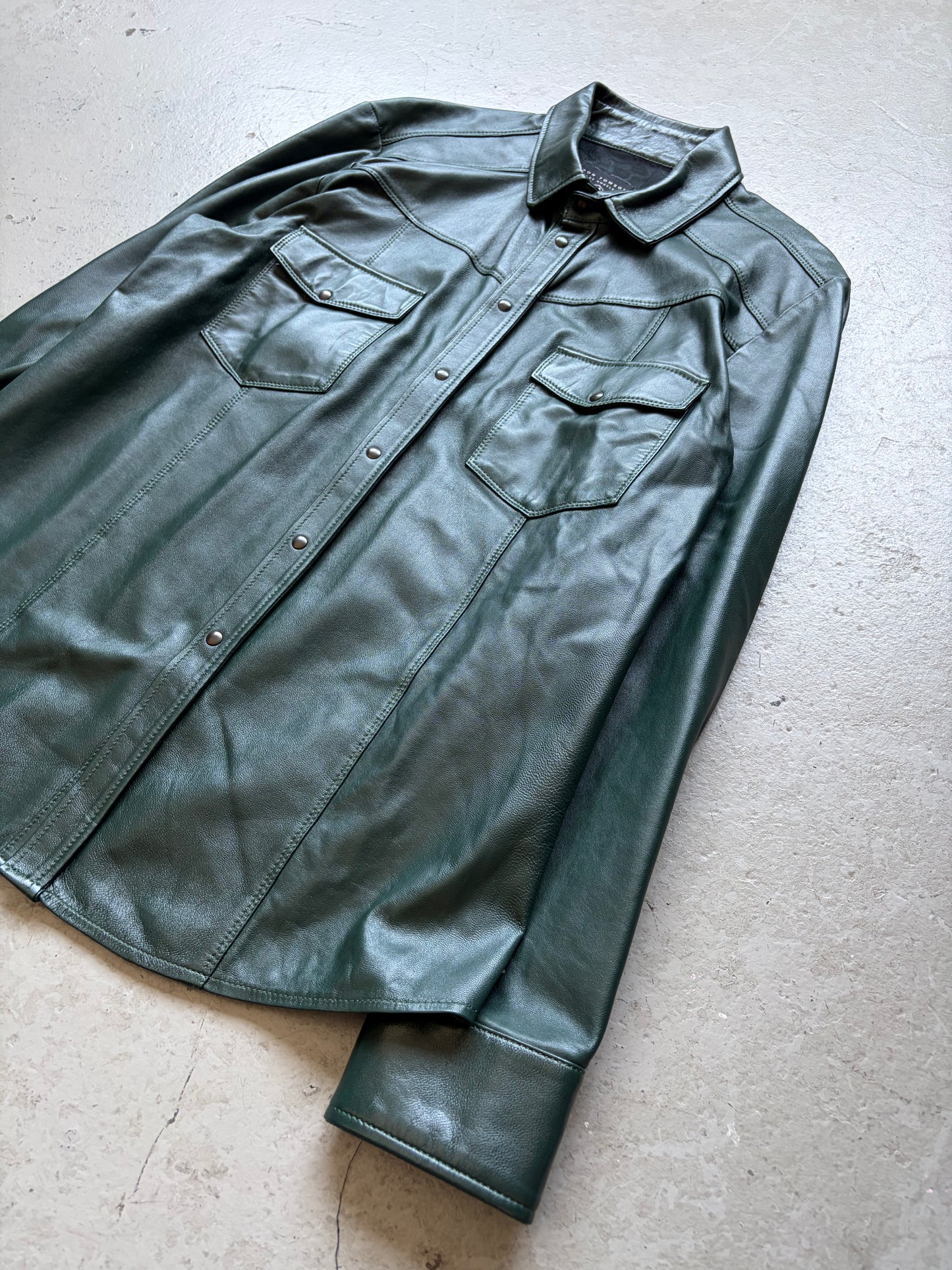 Ron Tomson Leather Forest Green Button Up (54)