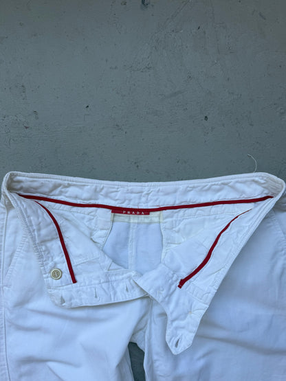 Prada Sport White Cotton Linen Blend Trousers (44)