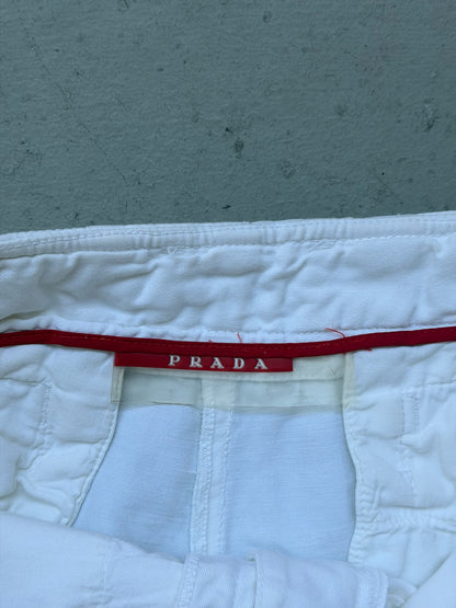 Prada Sport White Cotton Linen Blend Trousers (44)