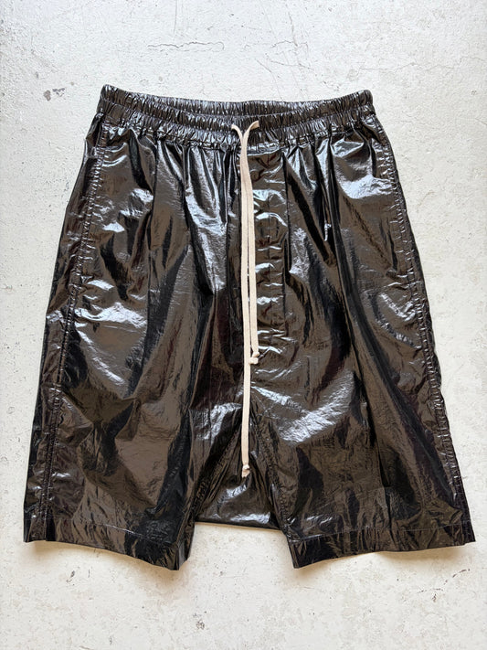 Rick Owens DRKSHDW SS18 Black Crinkled Waxed Pod Shorts (M)