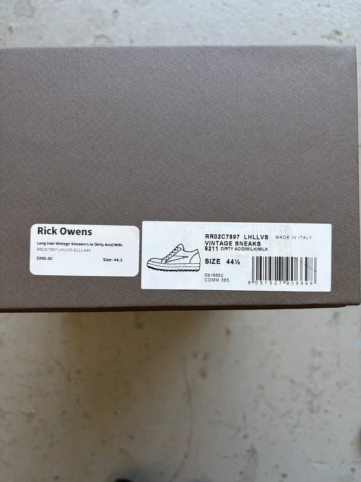 Rick Owens Dirty Acid Ponyhair Vans (44.5)