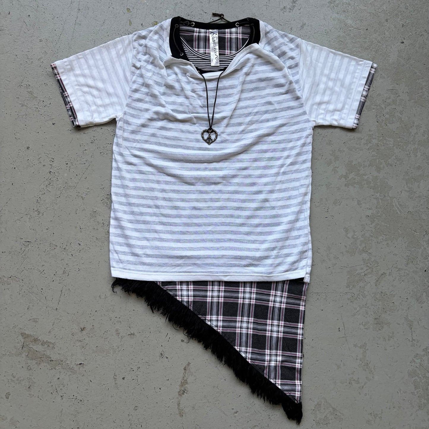 Beau Mere Striped Layered Short Sleeve Shirt (L)