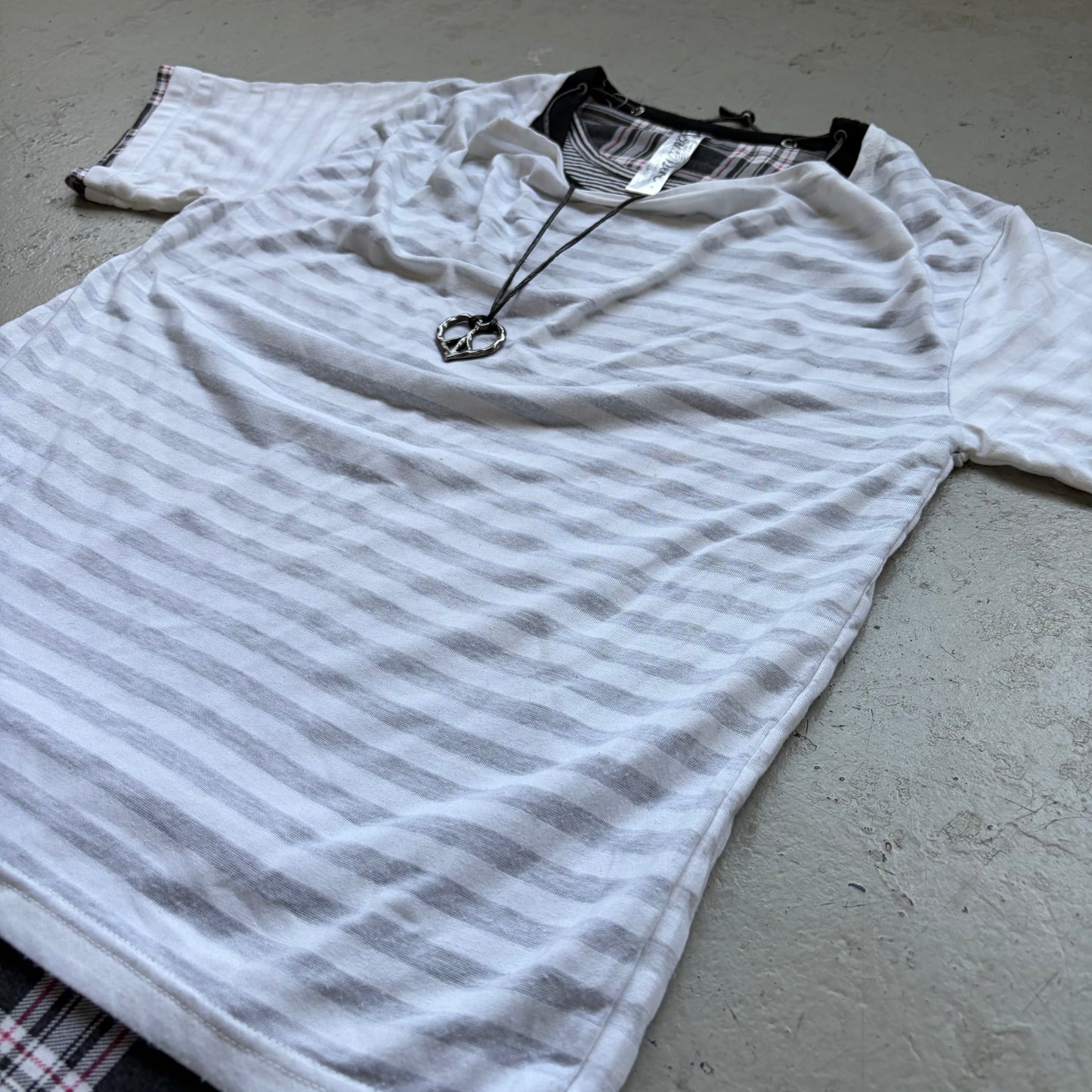 Beau Mere Striped Layered Short Sleeve Shirt (L)
