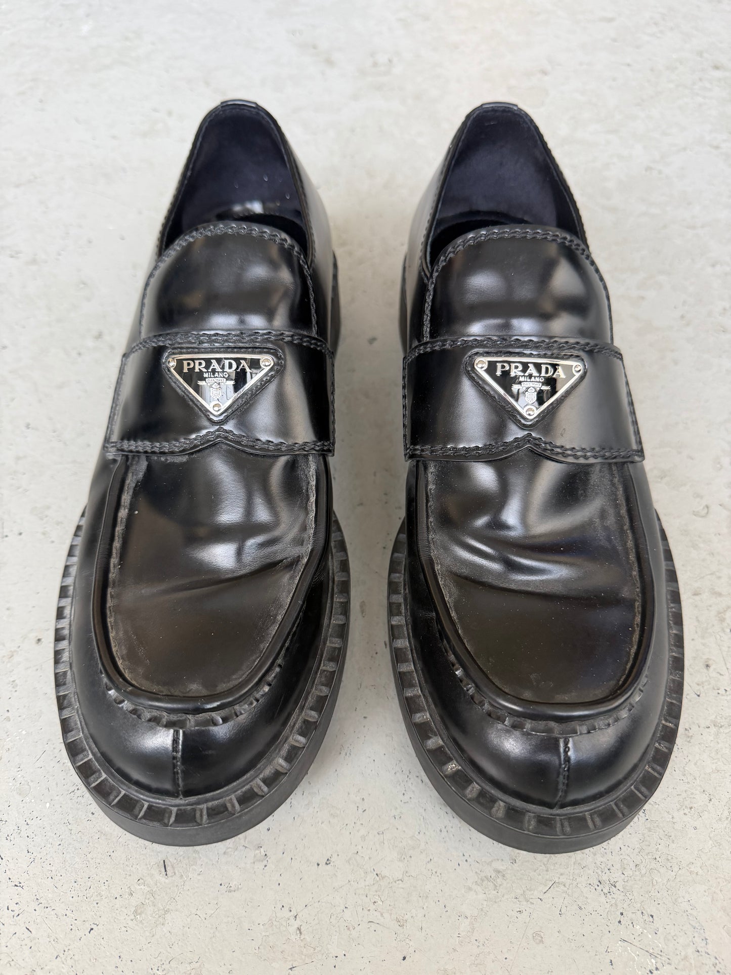 Prada Chocolate Brushed Leather Loafers (9.5)