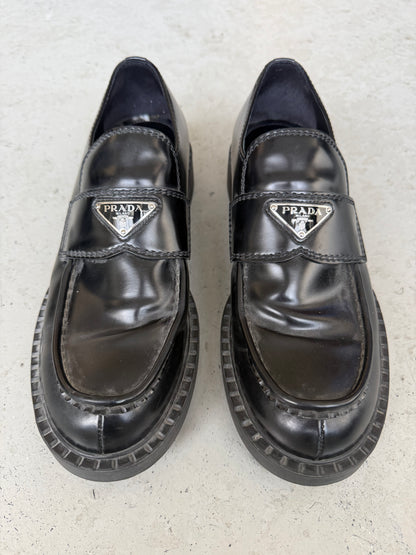 Prada Chocolate Brushed Leather Loafers (9.5)