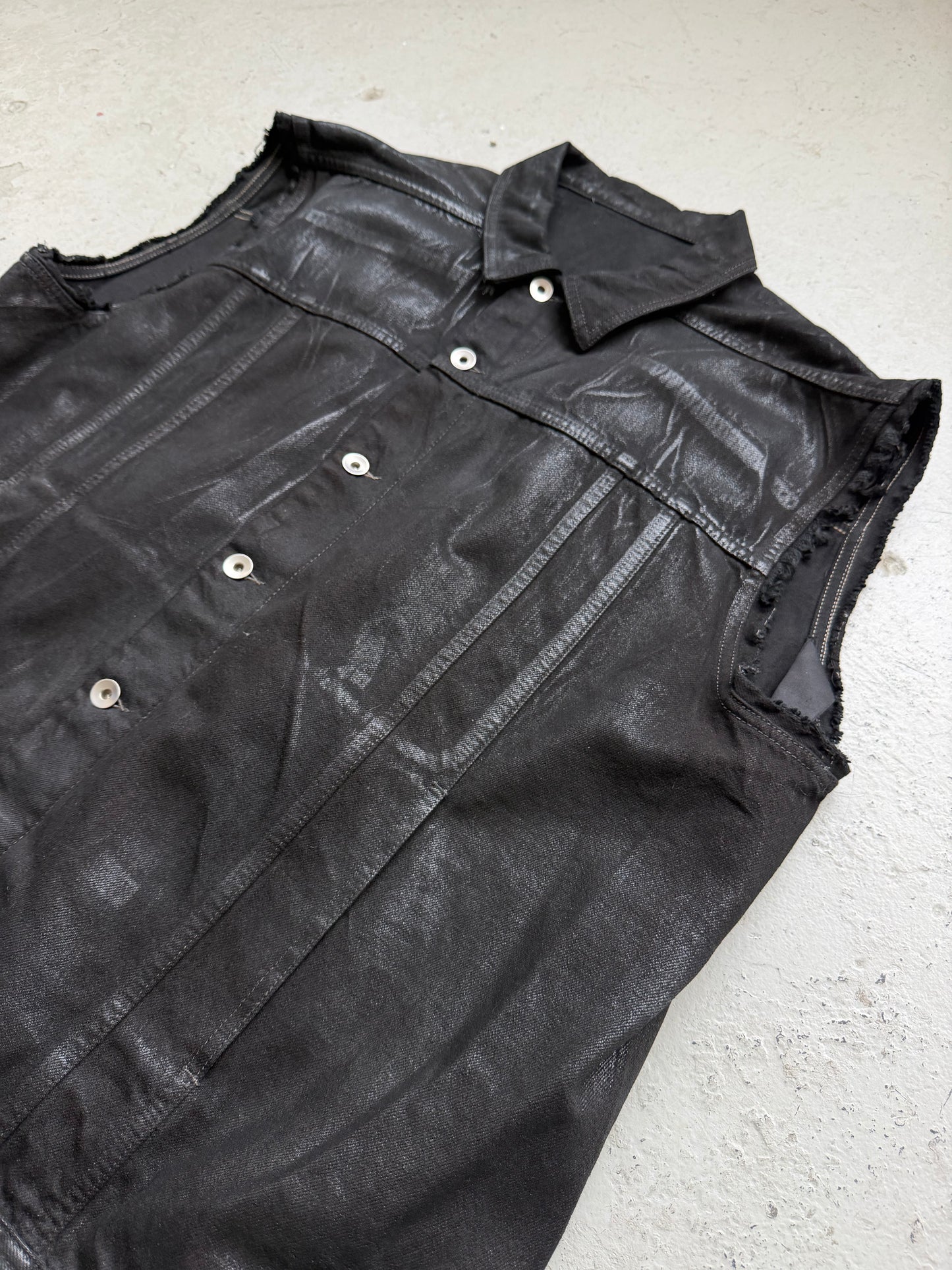 Rick Owens DRKSHDW SS23 Sleeveless Waxed Jumbo Worker Jacket (S)
