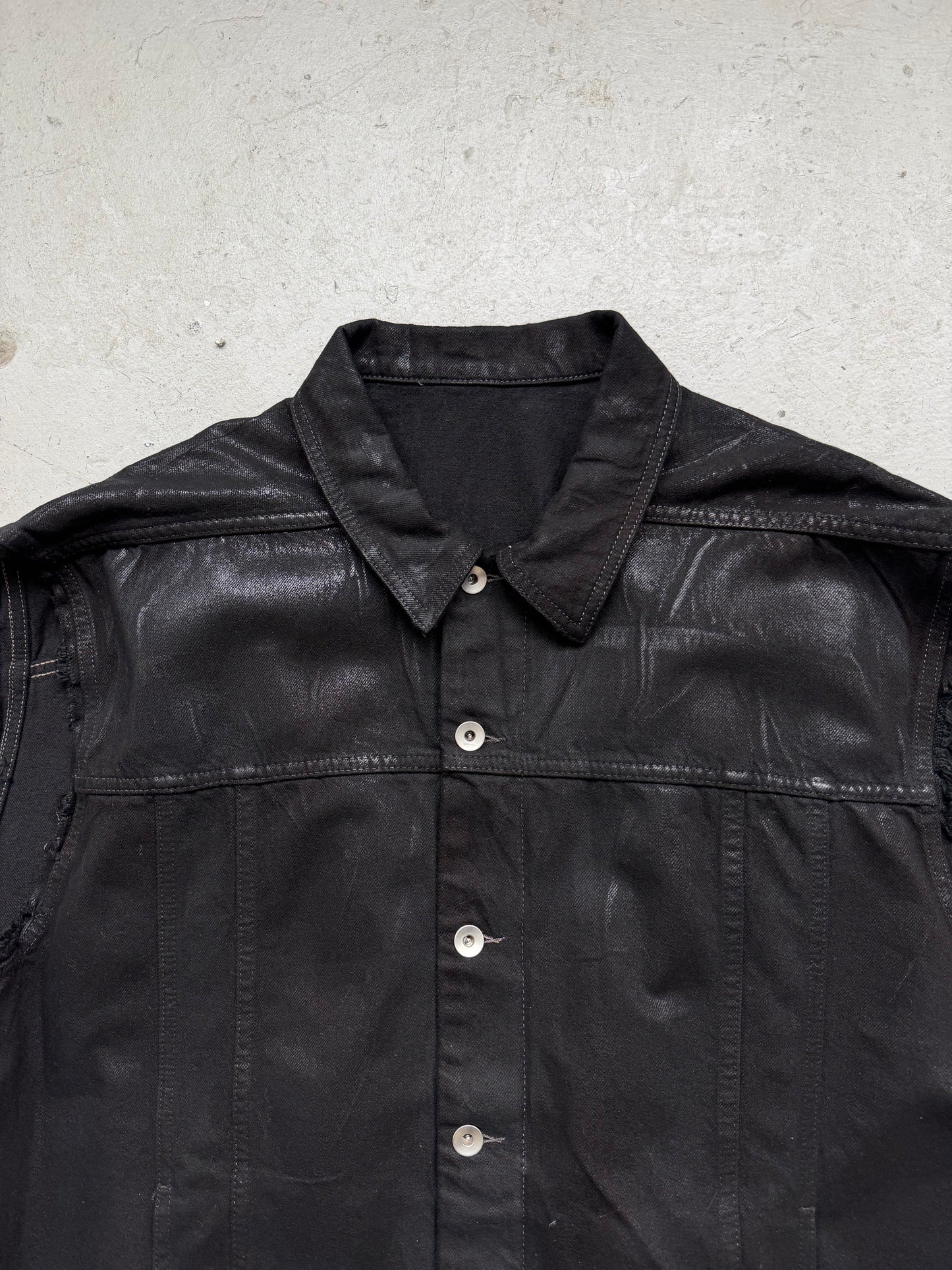 Rick Owens DRKSHDW SS23 Sleeveless Waxed Jumbo Worker Jacket (S)