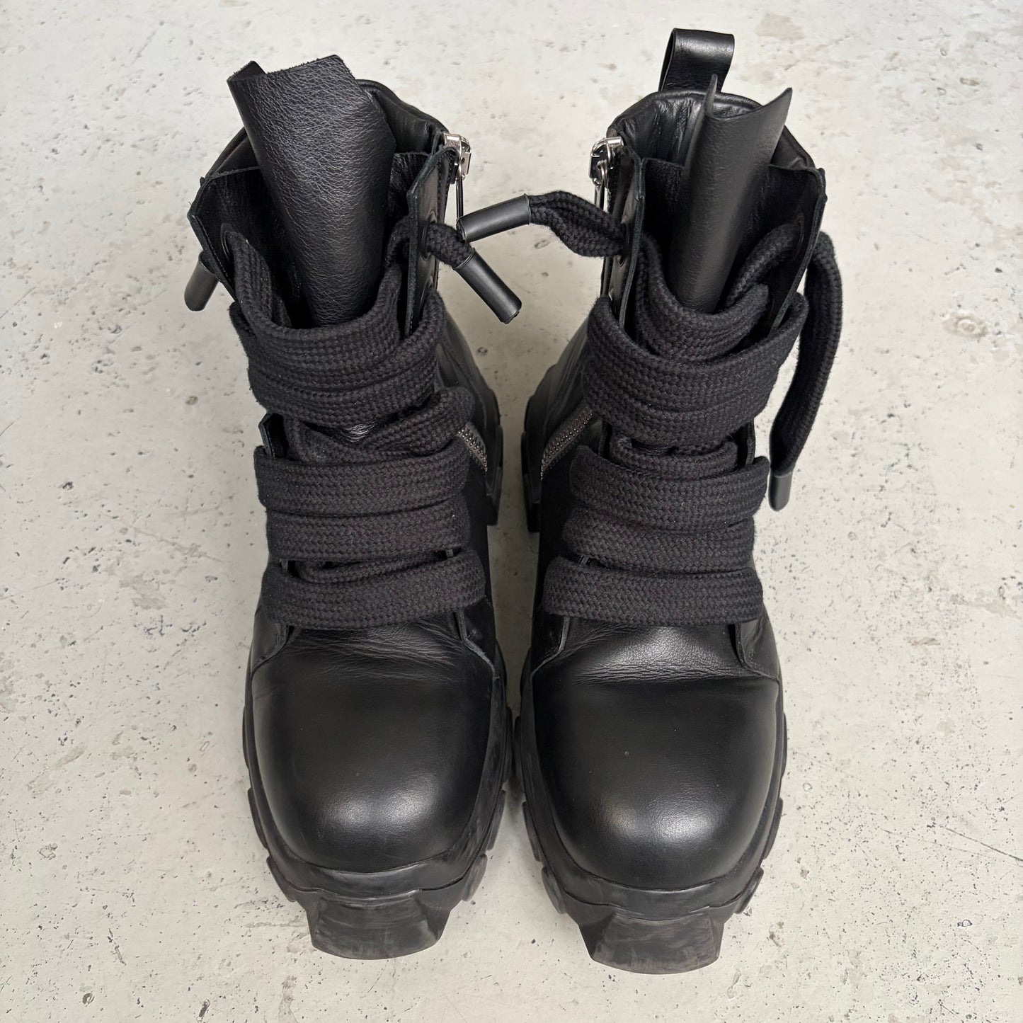 Rick Owens Black Jumbo Laced Laceup Bozo Tractor Boots (44)