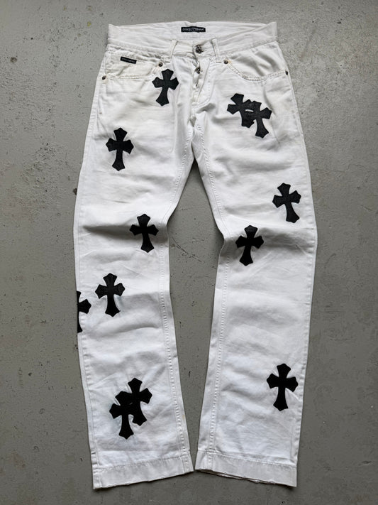 Chrome Hearts X Dolce & Gabbana White Denim With Leather Patches (44)