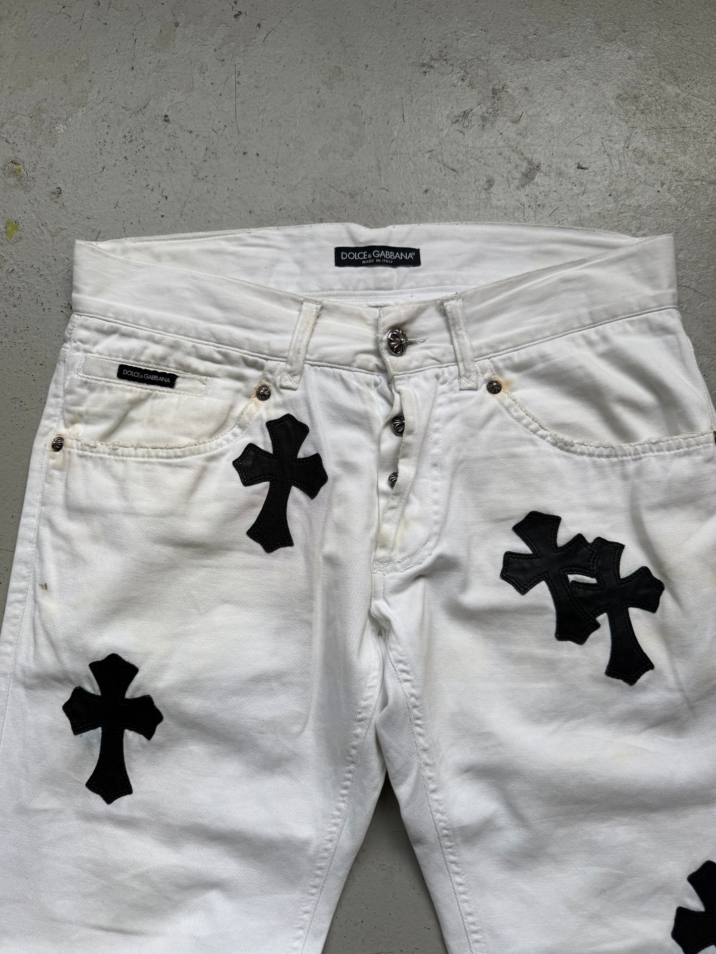 Chrome Hearts X Dolce & Gabbana White Denim With Leather Patches (44)