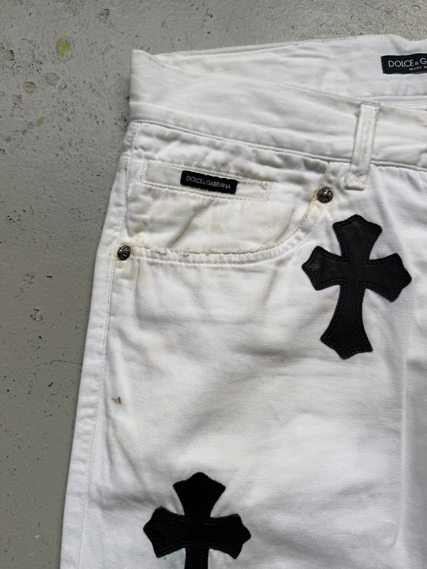 Chrome Hearts X Dolce & Gabbana White Denim With Leather Patches (44)
