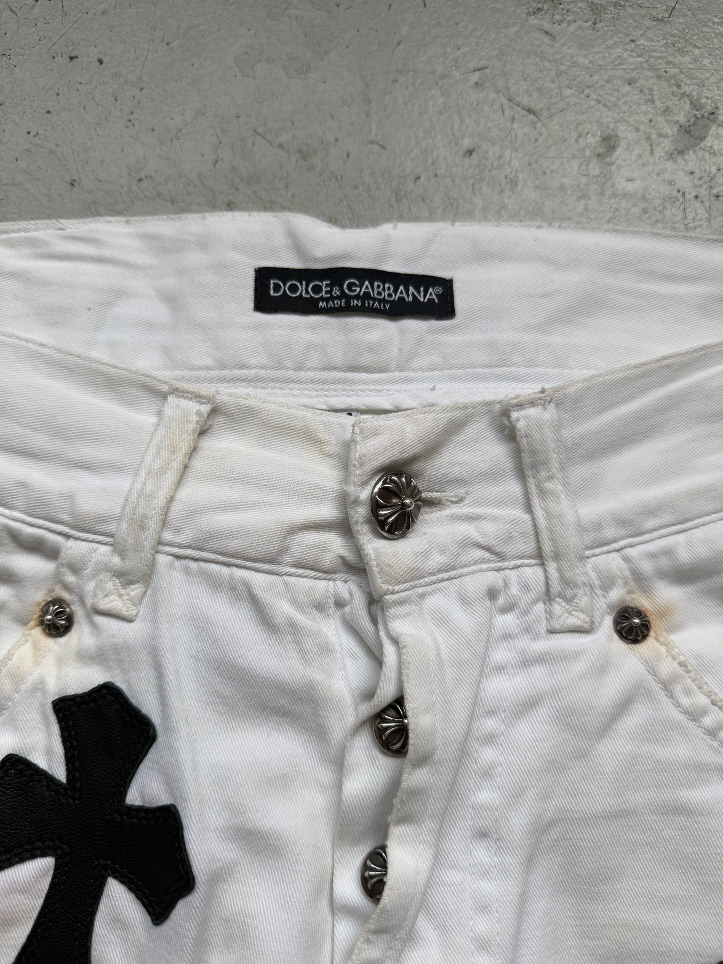 Chrome Hearts X Dolce & Gabbana White Denim With Leather Patches (44)