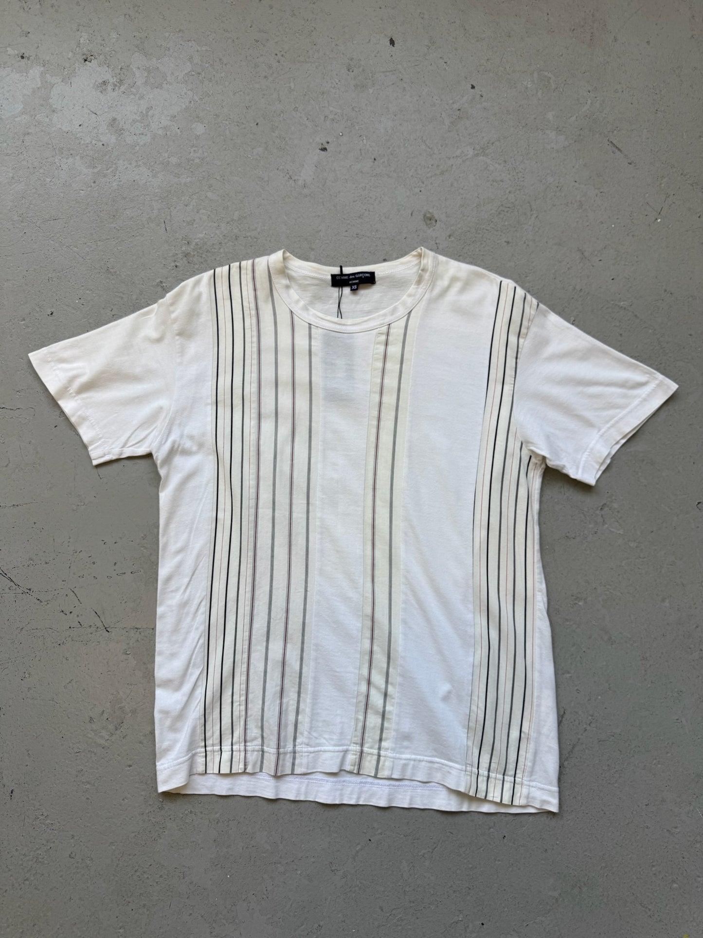 Comme Des Garcons Homme AD09 Striped White Patchwork Short Sleeve (XS)