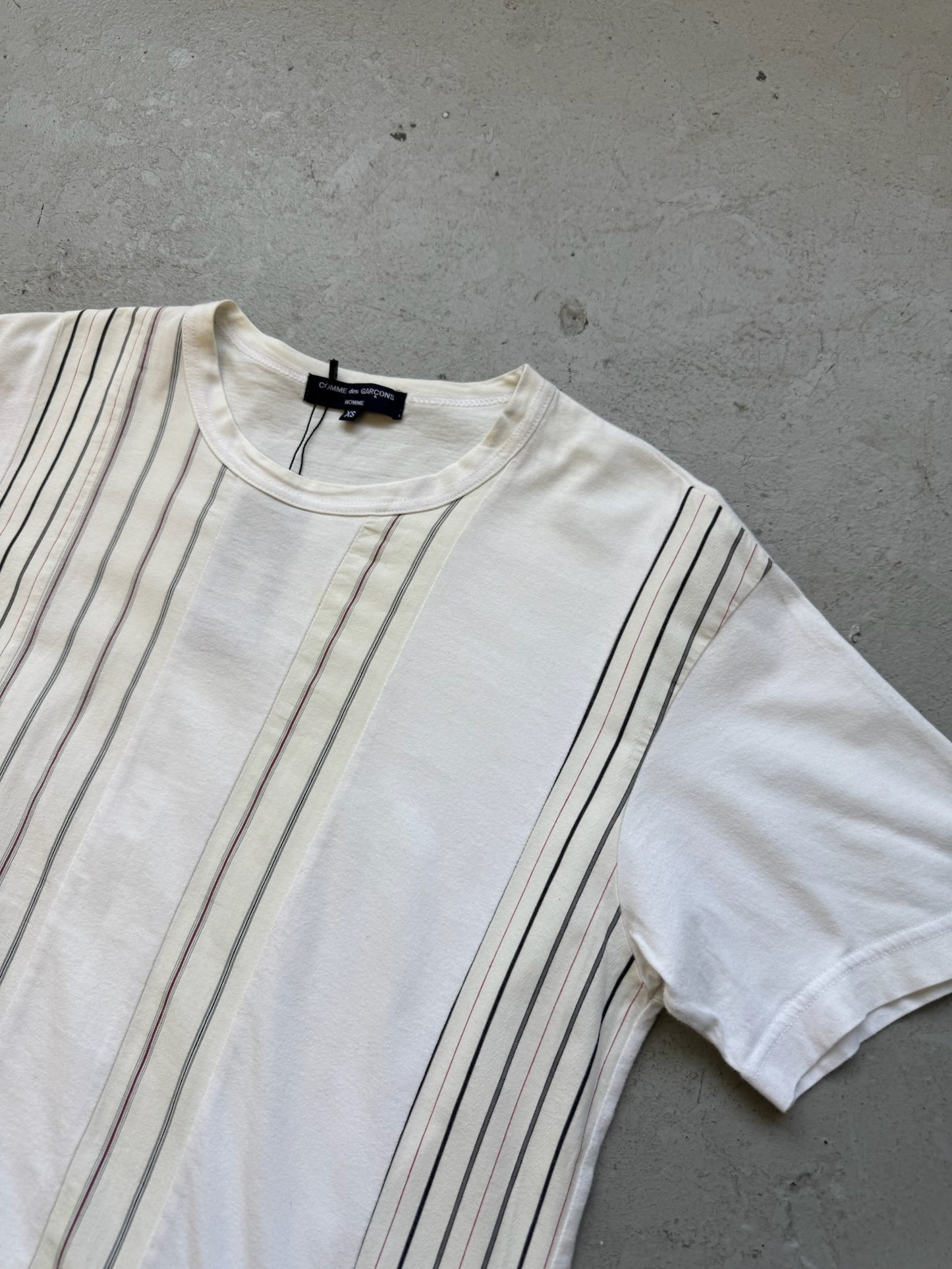Comme Des Garcons Homme AD09 Striped White Patchwork Short Sleeve (XS)