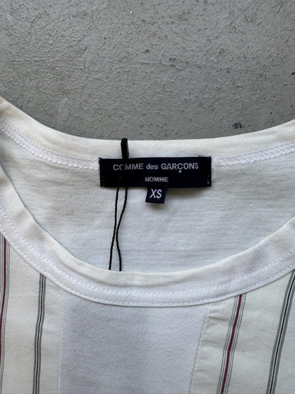 Comme Des Garcons Homme AD09 Striped White Patchwork Short Sleeve (XS)