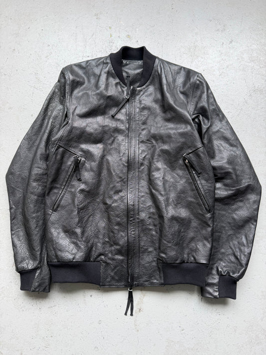 Boris Bidjan Saberi J3 Oil Washed Black Leather Jacket (M)