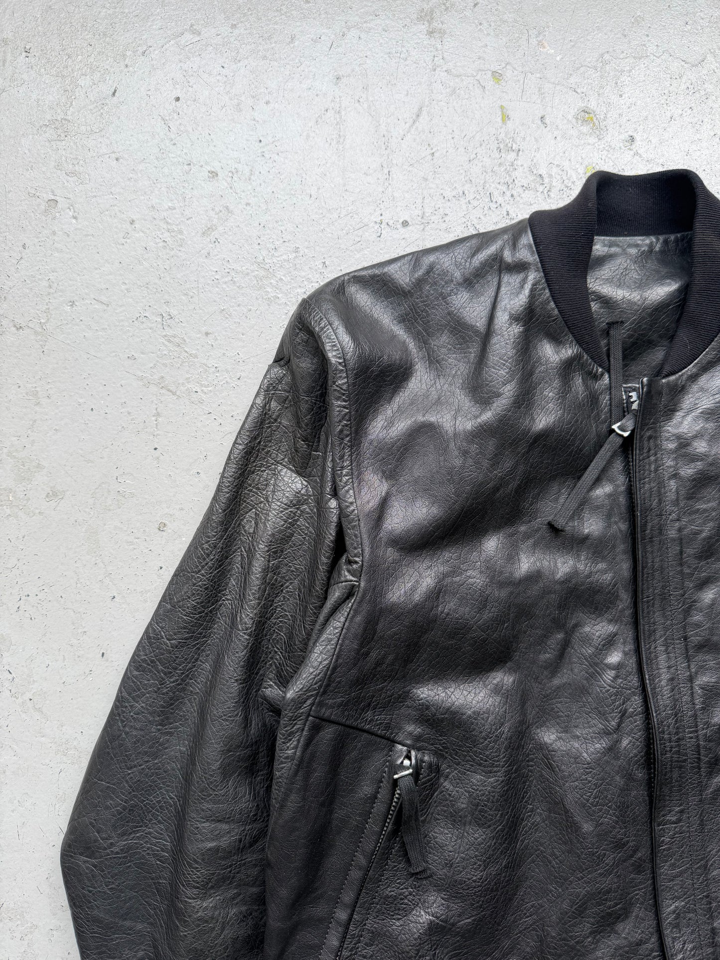 Boris Bidjan Saberi J3 Oil Washed Black Leather Jacket (M)